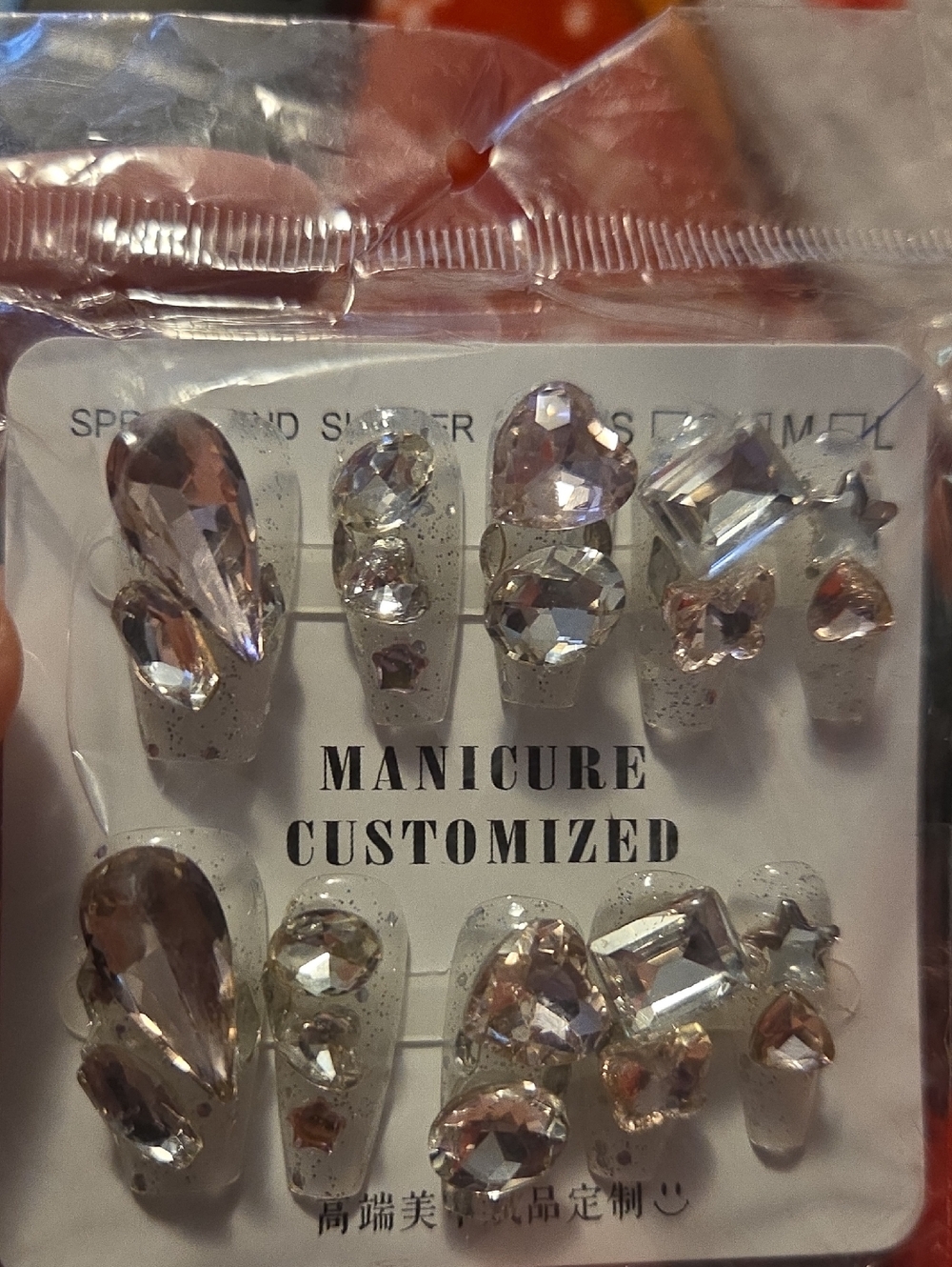 🌹2 For $35🌹Crystal Embellished Press-On Nails - Clear with Rose Gold Accents